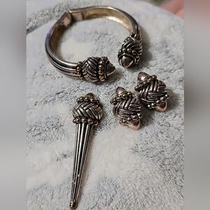 Vintage Premier Design Silver Tone Brooch, Earrings, Braclet Matching Set